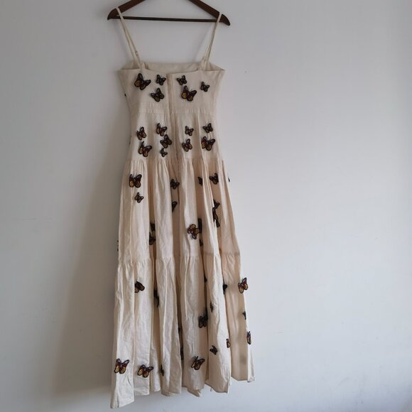 Agua By Agua Bendita Lima Embroidered Butterfly Linen Maxi Dress Size Small - Picture 6 of 13